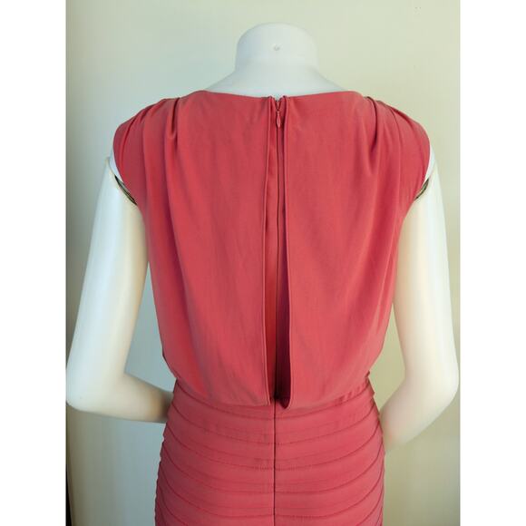 Adrianna Papell Sheath Dress 6 Coral Sleeveless Shutter Pleat Blouson Cowl Neck - Picture 7 of 9
